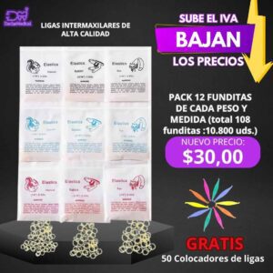 Ligas elasticos intermaxilares pack de 108 Funditas 10800 unidades